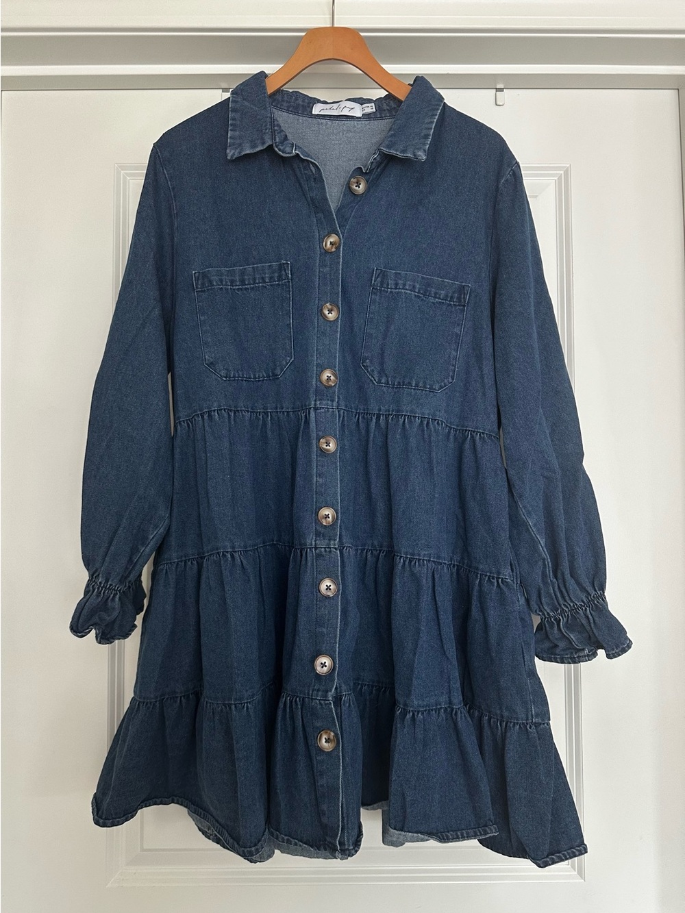 Petal & Pup Dark Blue Denim Tiered Button Dress